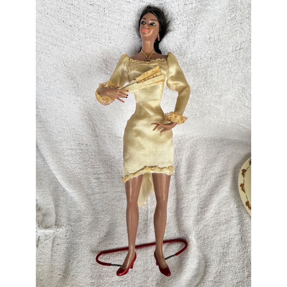 Vintage Boudoir Lamp Doll  Satin Gown Jewelry Vanity Display 1940s